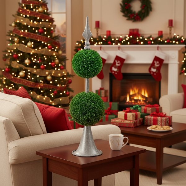 双层人造植物D7x26.5“金属螺旋圆形球上的自然球体装饰家居办公桌装饰FBA发货-5