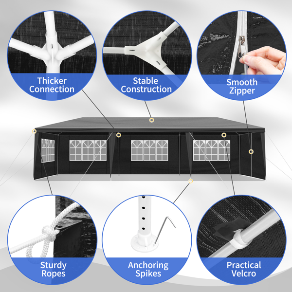 10X30ft 黑色 8围 仿折叠棚 2门6窗 钢管喷塑 PE布-12