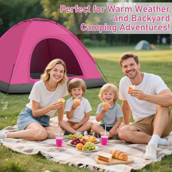 3-4人 芭比粉 手搭便携 露营帐篷 银胶布 玻璃纤维杆 200*200*135cm-12