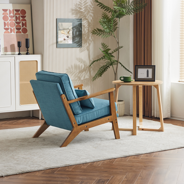 橡木扶手 单人休闲椅 橡木 软包 棉麻 藏青色 室内休闲椅-8