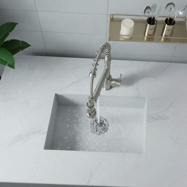 带下拉式喷雾器的厨房水龙头，单把手2功能不锈钢弹簧颈，单孔安装，适用于住宅、商业、房车、酒吧等，刷镍【周末不发货，TK/TEMU订单仅支持自提】-6