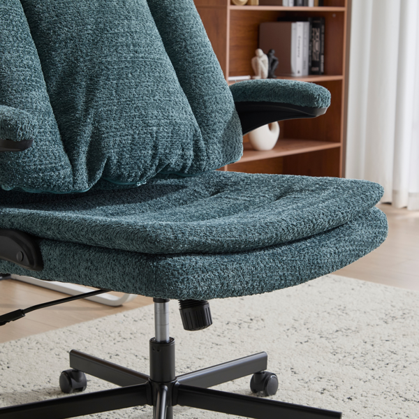 翻转式后背内置动态气囊腰靠十字交叉腿办公椅，宽座办公桌椅带翻转扶手与轮子，现代家用办公室梳妆台深绿色十字交叉腿椅-14