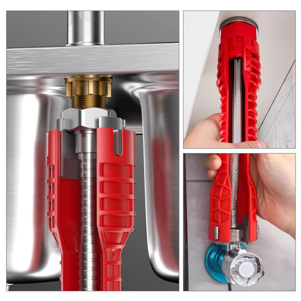 6 件套面盆扳手套装，8 合 1 水槽浴室水龙头扳手，可调扳手宽嘴短柄 10-70 毫米，用于洗脸盆、管子、螺母拆卸安装的通用水暖工具-4