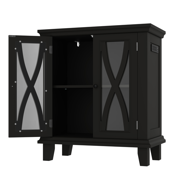 20加仑鱼缸架，带电源插座（4个交流电插座，2个USB插座），农舍风格装饰水族箱架家具，带可调节层板，10-20加仑爬行动物/龟缸架，带柜式储物空间，黑色-5