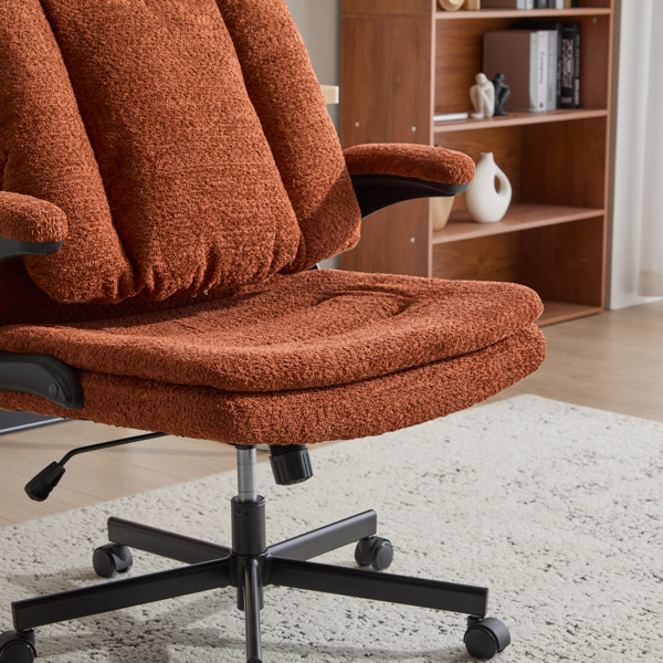 翻转式后背内置动态气囊腰靠十字交叉腿办公椅，宽座办公桌椅带翻转扶手与轮子，现代家用办公室梳妆台橙色十字交叉腿椅-15