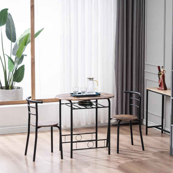 拆装 密度板 铁 火烧木色 黑色烤漆 餐桌椅套装 1桌2椅 椭圆桌面-13