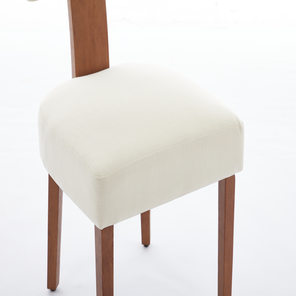 064-两把装亚麻布现代无扶手餐椅，弧形靠背，实木椅腿，适用于餐厅和客厅，米色-14