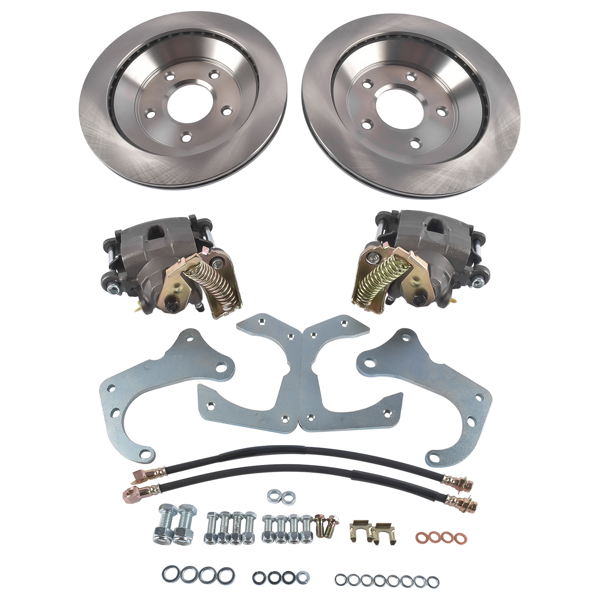 刹车盘套装 Rear Brake Disc Set for GM 7.5 Inch 10 Bolt Bolt-On Rear Brake Kit w/ E-Brake Fits over an axle with a maximum flange diameter of 6" O.D-6
