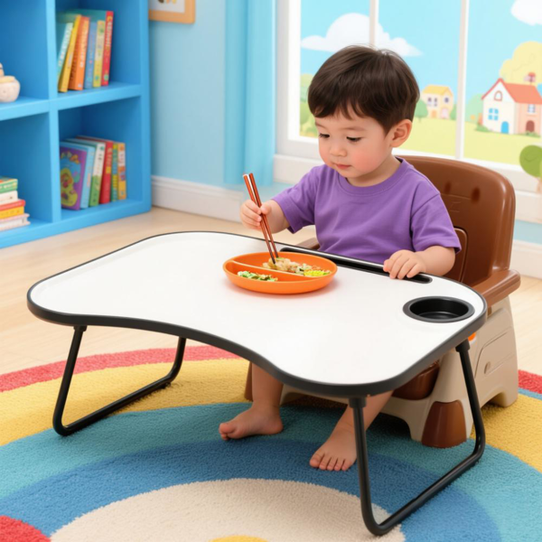 便携式笔记本电脑桌，灰色和白色哑光金属和木质结构，可折叠设计，带杯架，26.5 x 18.5英寸，适用于床、车、沙发、家庭和户外使用（灰色+白色哑光）-8