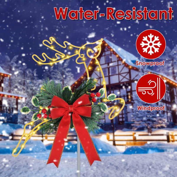 （自提可发加拿大，temu，tk下自提单）-圣诞发光驯鹿装饰灯，9.84英尺（约3米）30颗LED电池供电地桩灯，金属防水户外装饰，适用于花园庭院步道-1