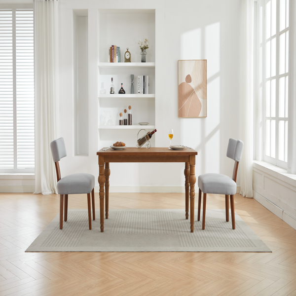 064-两把装亚麻布面料现代无扶手餐椅，弧形靠背，实木椅腿，适用于餐厅和客厅，灰色-16