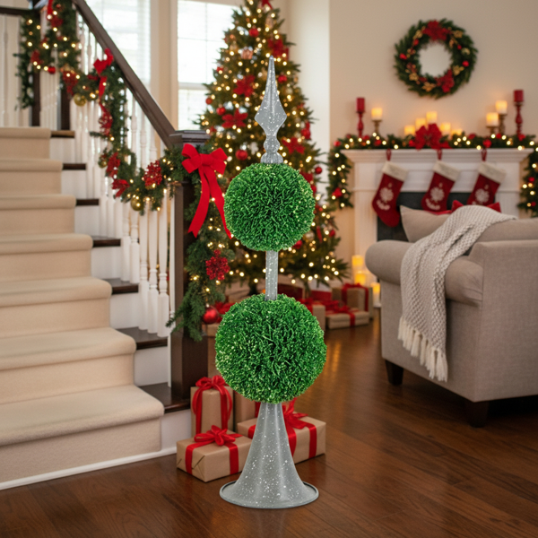 双层人造植物D7x26.5“金属螺旋圆形球上的自然球体装饰家居办公桌装饰FBA发货-2