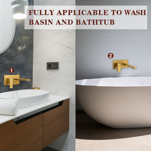 浴室水槽或浴缸的壁挂式水龙头，单柄2孔黄铜粗糙阀门，拉丝金【周末不发货，TK/TEMU订单仅支持自提】-11