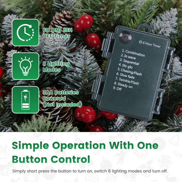 （自提可发加拿大，temu&tk下自提单）仿真圣诞树，配备8种灯光模式，50颗暖光LED灯，自动定时功能及IP44防水等级，电池供电，适用于室内外装饰。-8