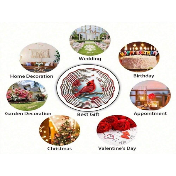 铁皮画红雀风铃旋转挂饰 户外金属花园装饰 圣诞感恩节庭院阳台挂件-5