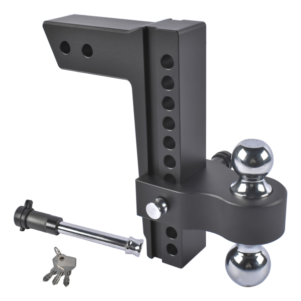 拖车挂接装置 Heavy Duty Adjustable Trailer Hitch Fits 2.5" Receiver 10" Drop/Rise 18500 LBS 2" & 2-5/16" Dual Ball with Lock & Key-1