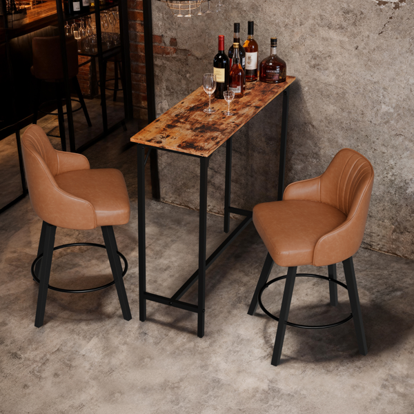 棕色 密度板 铁 110*38*99cm 吧桌 吧桌椅套装-7
