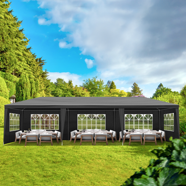 10X30ft 黑色 8围 仿折叠棚 2门6窗 钢管喷塑 PE布-17