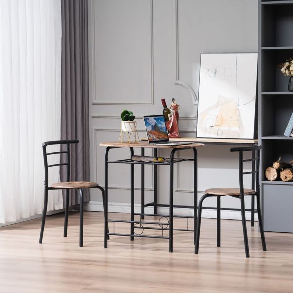 拆装 密度板 铁 火烧木色 黑色烤漆 餐桌椅套装 1桌2椅 椭圆桌面-33