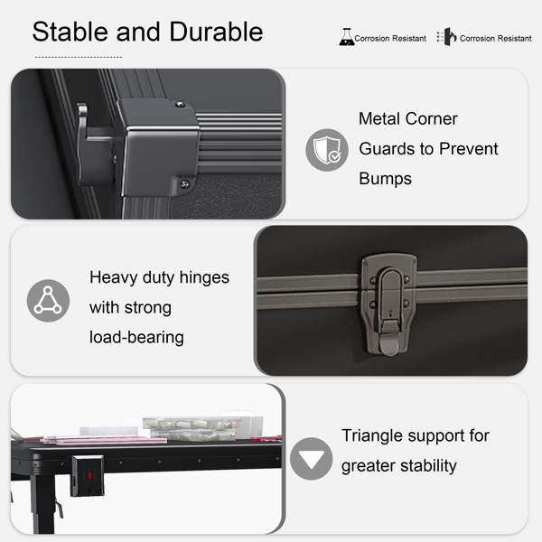 便携式美甲桌，带 LED 镜子、蓝牙、可上锁抽屉、伸缩杆 - 沙龙折叠美甲台（黑色）-5