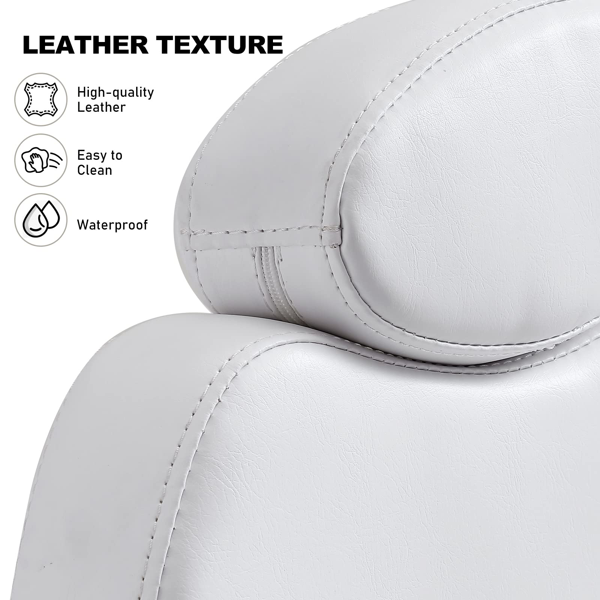 足部护理站座椅（含脚踏板及足浴盆），360度旋转可躺式足部护理椅，配备液压升降高度调节及头枕功能 - 白色款-8