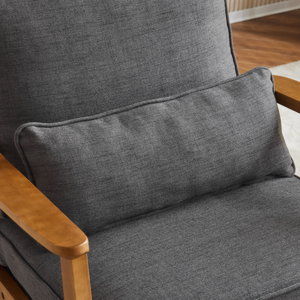 橡木扶手 单人休闲椅 橡木 软包 棉麻 深灰色 室内休闲椅-19