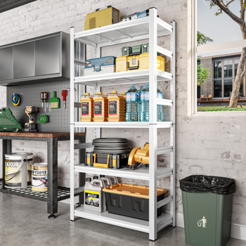 71 英寸高可调节储物架，可调节搁板，2000 磅五层搁板，防刮耐磨面板，白色，需要组装