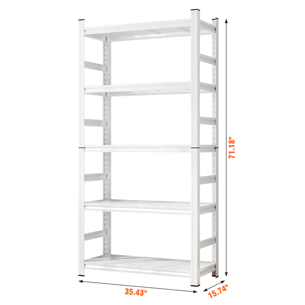 71 英寸高可调节储物架，可调节搁板，2000 磅五层搁板，防刮耐磨面板，白色，需要组装-3