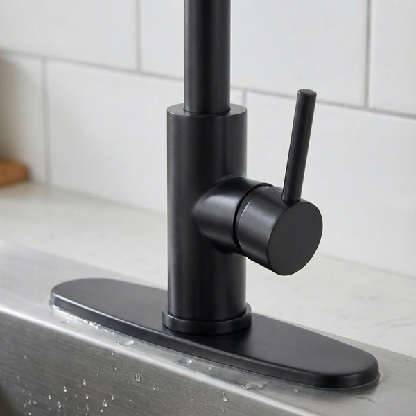 带下拉式喷雾器的厨房水龙头，适用于农舍露营者洗衣设施的1孔或3孔水龙头，Rv湿吧水槽，不锈钢，哑光黑色【周末不发货，TK/TEMU订单仅支持自提】-4