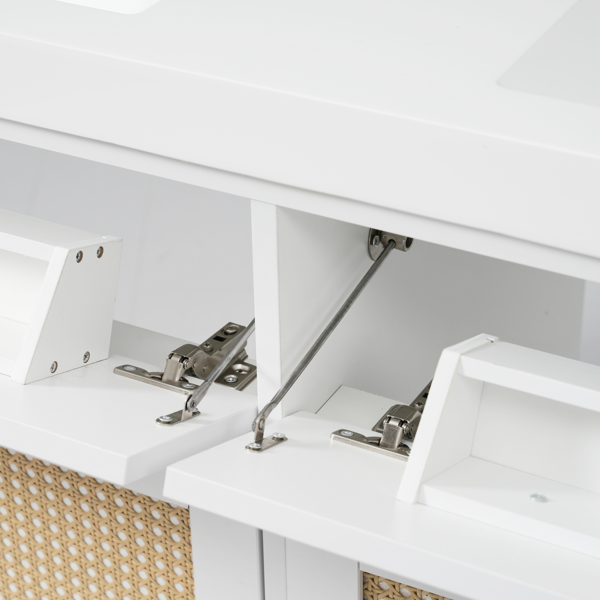 60英寸浴室柜，带双水槽（SMC水槽），大容量储物空间，配有2个翻盖式托盘/抽屉和4个缓闭门，实木柜腿和银色金属把手，白色-5