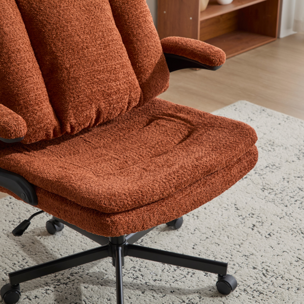 翻转式后背内置动态气囊腰靠十字交叉腿办公椅，宽座办公桌椅带翻转扶手与轮子，现代家用办公室梳妆台橙色十字交叉腿椅-14