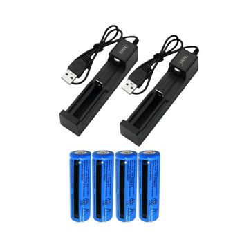 4块3000mah 18650可充电电池+ 2个USB充电器套装，适用于手电筒和头灯(物流仅支持发USPS，TK/TEMU仅自提)