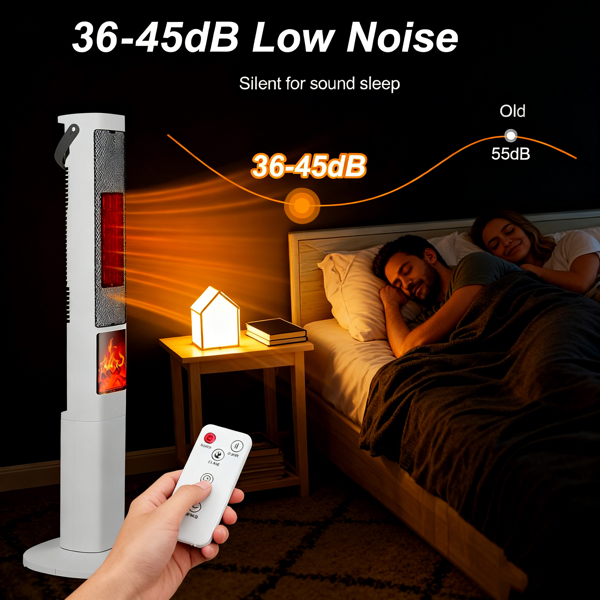 （物流随机发，自提可发加拿大）快速加热摇头式取暖器 - 120° 广角 升温提速 30%，3D 火焰效果，5 档定时 + 遥控操作，安全静音设计 适用于卧室 / 办公室-5