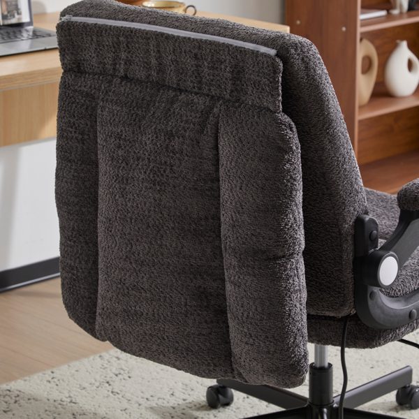 翻转式后背内置动态气囊腰靠十字交叉腿办公椅，宽座办公桌椅带翻转扶手与轮子，现代家用办公室梳妆台灰色十字交叉腿椅-14