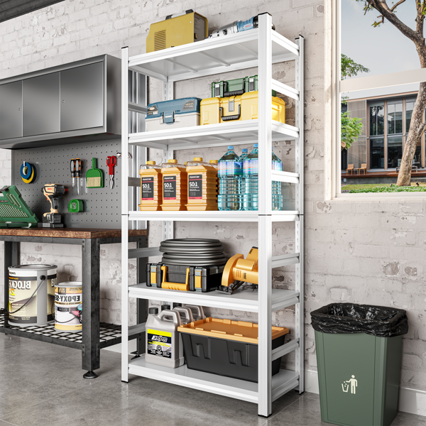 71 英寸高可调节储物架，可调节搁板，2000 磅五层搁板，防刮耐磨面板，白色，需要组装-8