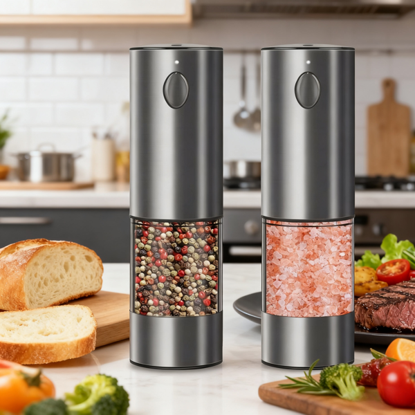 2PCS electric salt and pepper grinder set - battery-powered spice grinder, adjustable for coarseness, perfect for home kitchens, durable plastic, electric salt and pepper grinder, automatic grinder-1