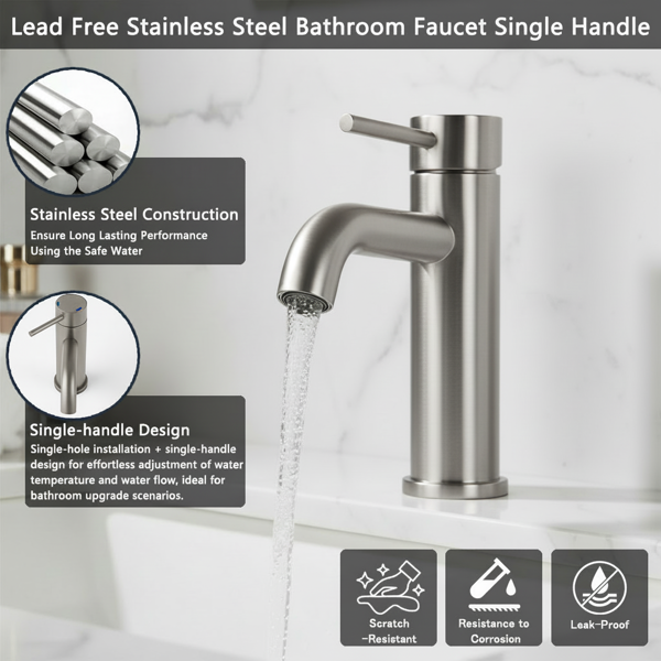 单柄浴室水龙头卫生间水龙头不锈钢单孔T10，拉丝镍【周末不发货，TK/TEMU订单仅支持自提】-9