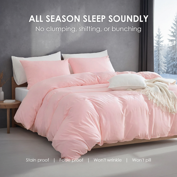 粉色超大码被套套装，包含一只被套两只枕套，超细纤维面料透气不褪色柔软优质高品质，轻奢酒店简约卧室民宿通用，圣诞节礼物-5