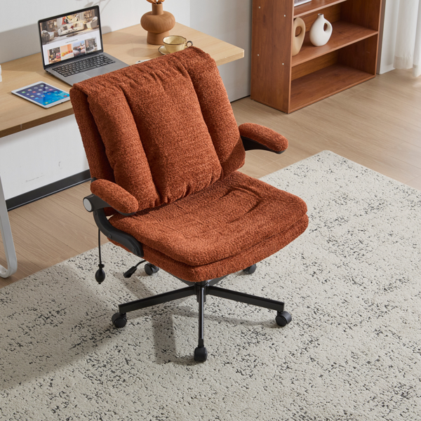 翻转式后背内置动态气囊腰靠十字交叉腿办公椅，宽座办公桌椅带翻转扶手与轮子，现代家用办公室梳妆台橙色十字交叉腿椅-20