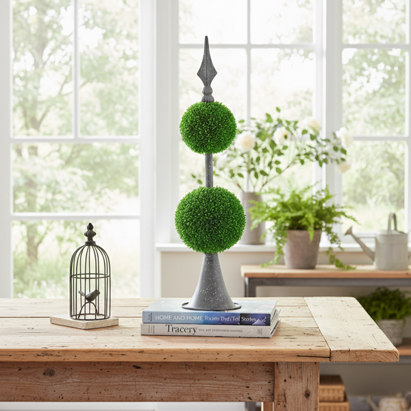 双层人造植物D7x26.5“金属螺旋圆形球上的自然球体装饰家居办公桌装饰FBA发货-13