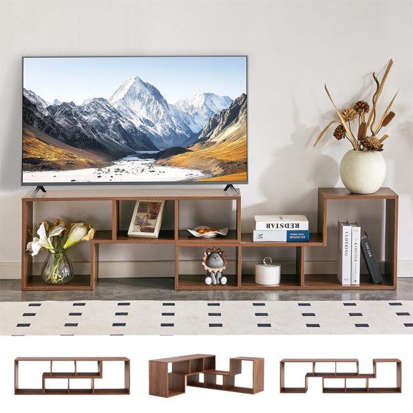 两件套立方体电视柜，自由组合游戏娱乐中心媒体柜，开放式储物书架，适用于客厅，双层L型电视柜，尺寸为55.1*11.8*17.1英寸-10