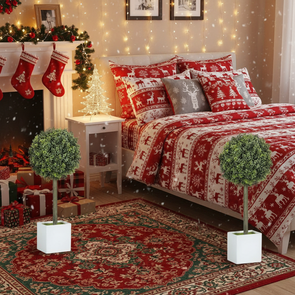 2个装人造树假植物自然的黄杨木修枝球114片PE叶子树室内户外度假客厅家庭办公室装饰FBA发货-4