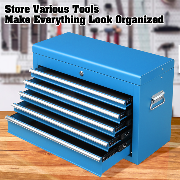 上柜5抽带锁 330lb 钢制 维修工具车 蓝色-9