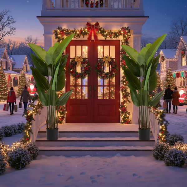 2件套5.2英尺高盆栽人造植物仿真热带棕榈树极乐鸟植物室内外家居办公室花园装饰 FBA发货-2