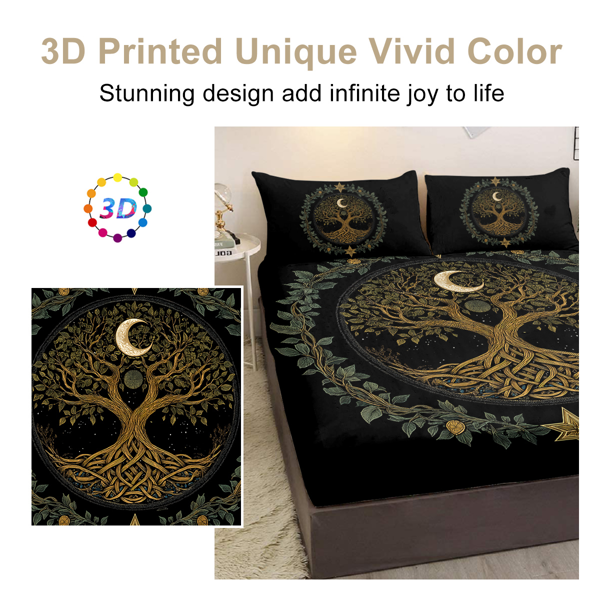 自产组合（床笠+枕套三件套侧边印花）月神树 美国中号（temu仅可自提）-7