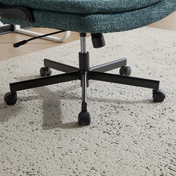 翻转式后背内置动态气囊腰靠十字交叉腿办公椅，宽座办公桌椅带翻转扶手与轮子，现代家用办公室梳妆台深绿色十字交叉腿椅-15