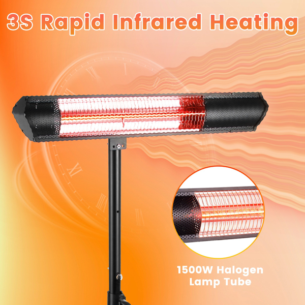 （自提可发加拿大,TK,temu建议下自提单）1500W红外线取暖器（室内外两用），三档温度调节（600W/1000W/1500W），IP65防水等级，配备可调节三脚架壁挂支架，附遥控器及定时器，适用于露台、后院及客厅。-14