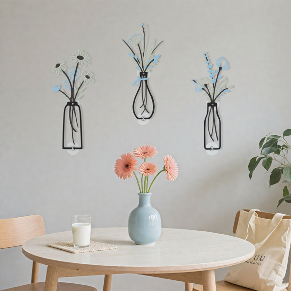 3 件金属花朵墙壁艺术 - 乡村农舍装饰简约花朵墙壁装饰，适合客厅浴室厨房卧室餐厅 - 乔迁礼物，免钻孔，灰色-7