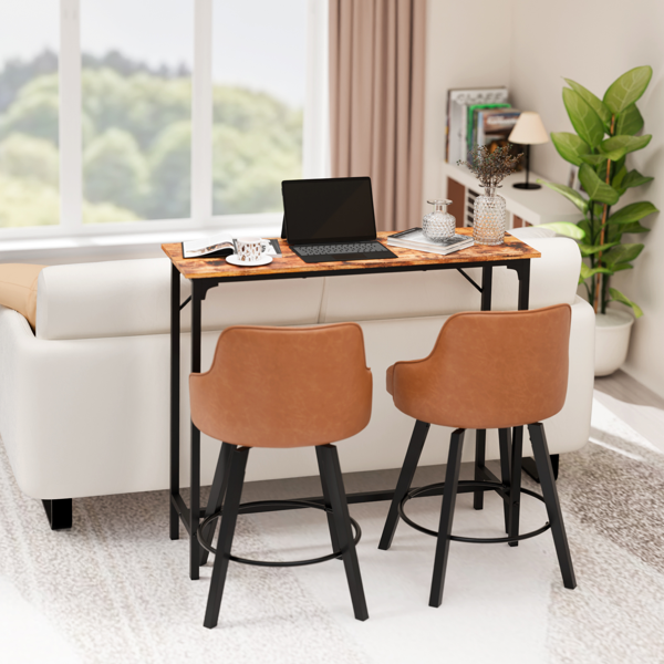 棕色 密度板 铁 110*38*99cm 吧桌 吧桌椅套装-5