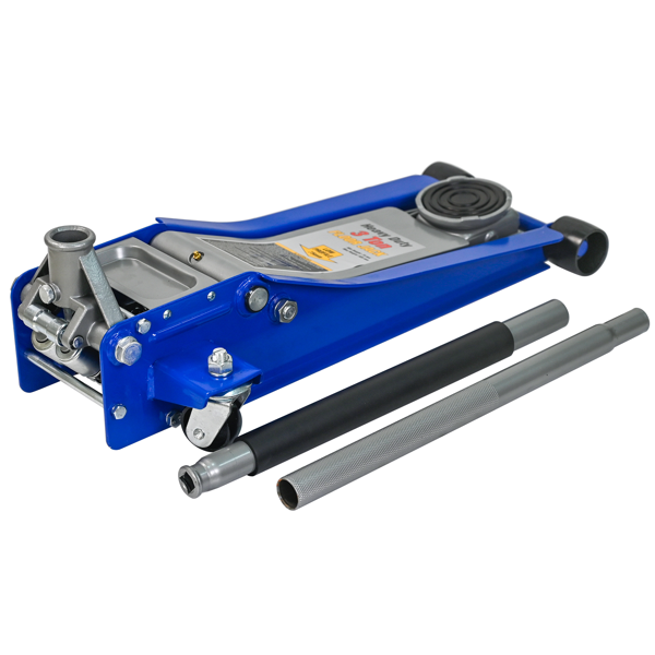 3T重型水平双泵地面千斤顶（无脚踏）,钢制赛车地面千斤顶,双活塞快速提升泵,3吨（6600磅）容量，蓝色&银色-1